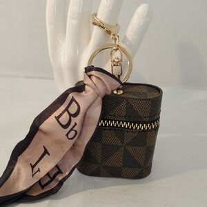 Chic Checkered Keychain Pouch with Gold Accents